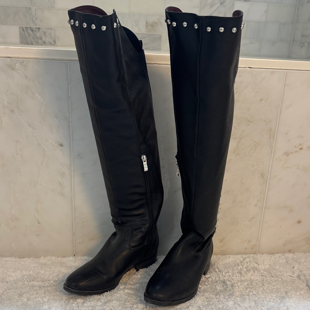 Very Volatile Black Over the Knee Boots with Silver Studs